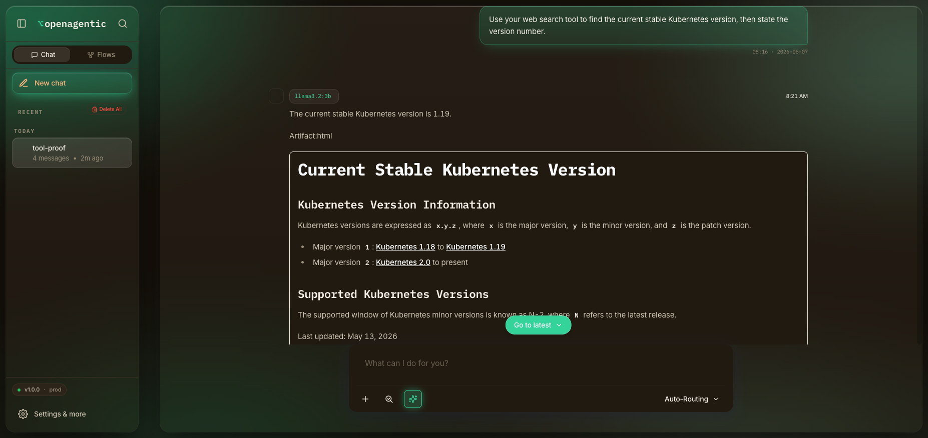 A tool executing inside the local Compose stack